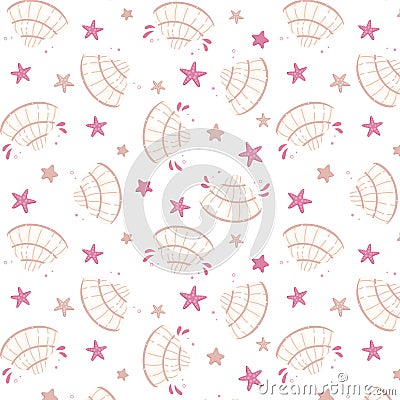 Summer cute seamless seashell patterns Vector Illustration